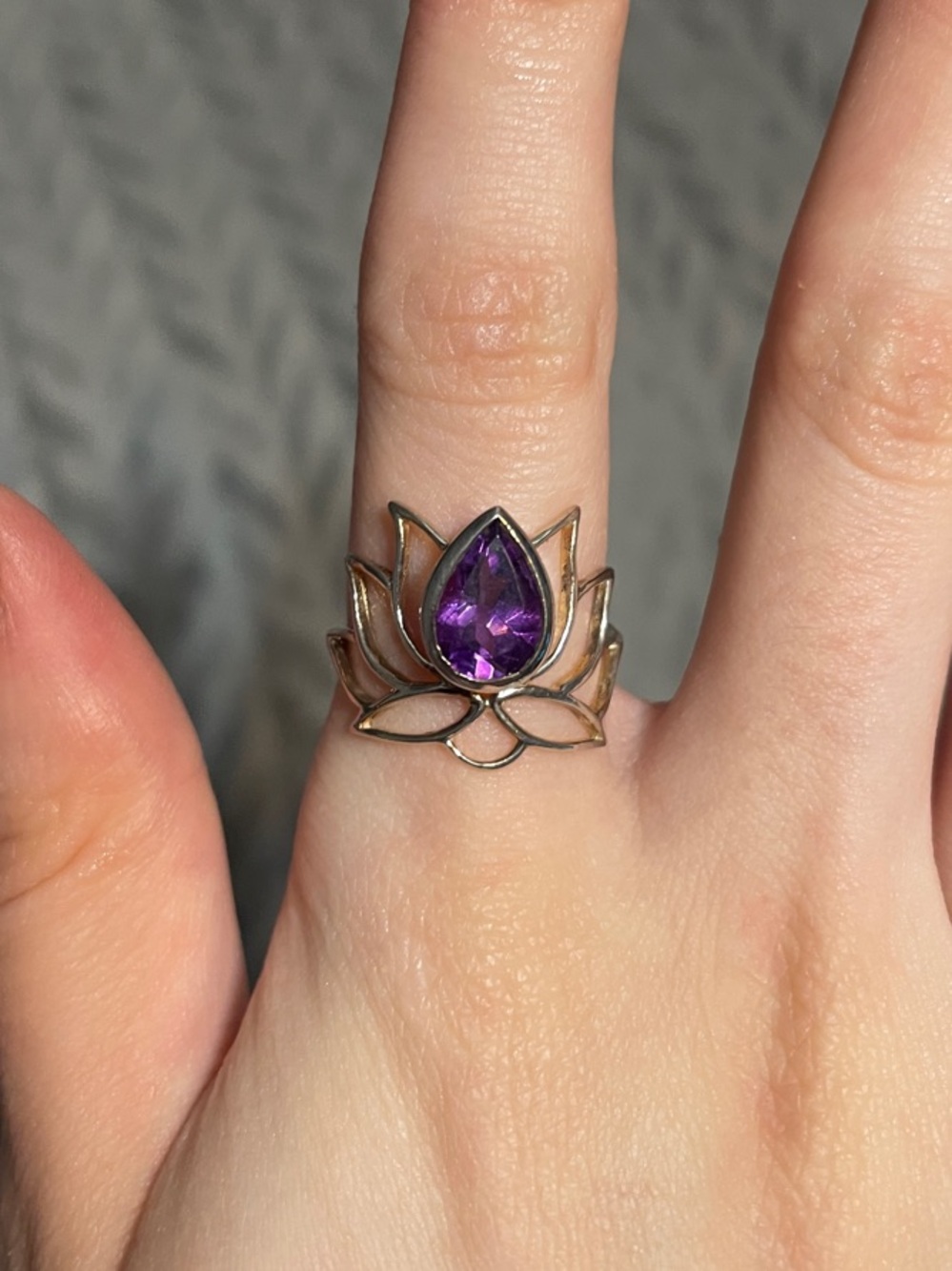 Sterling Silver Amethyst Ring - Lotus Flower